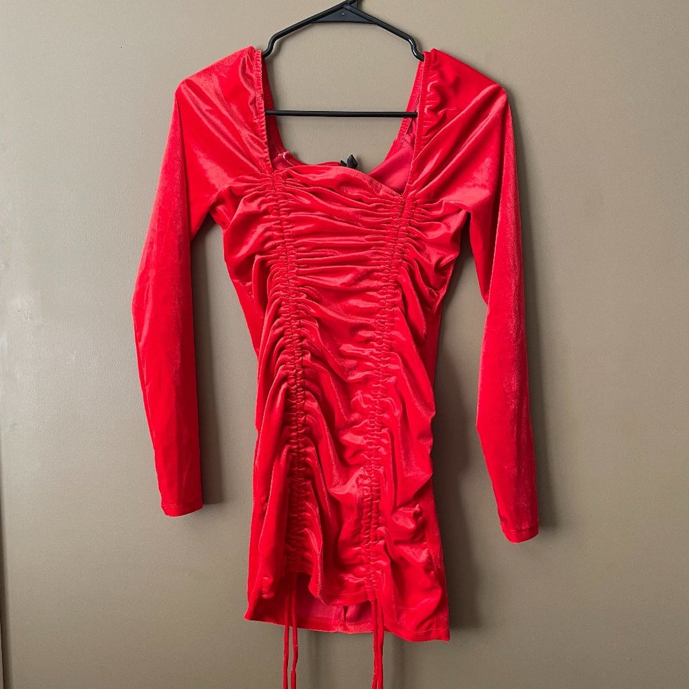 Red Wild Fable Long-sleeved Ruched Dress